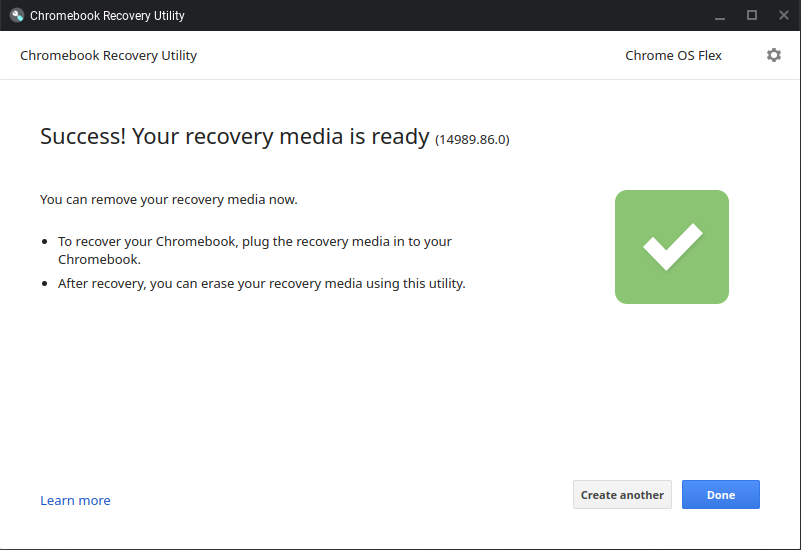 Chrome Recovery Utility Finished