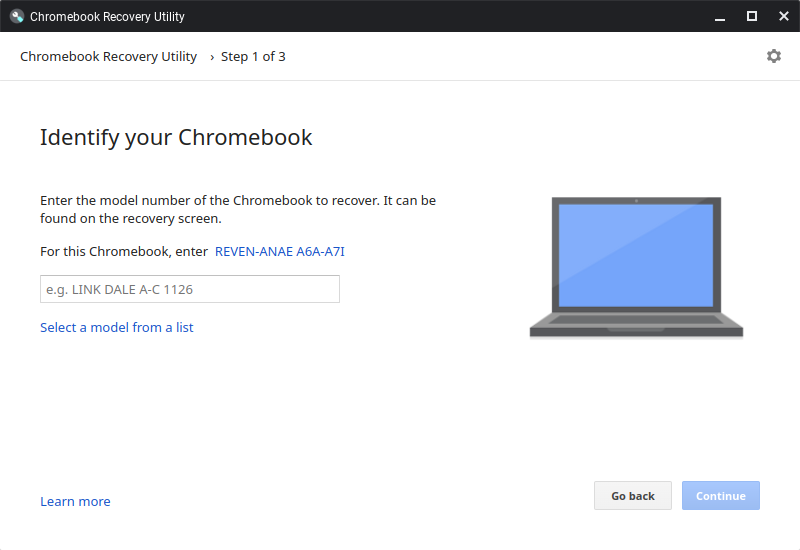 Chrome Recovery Utility Select Model